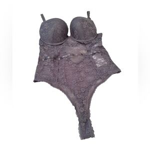F21 Slate Gray One Piece Lace Lingerie